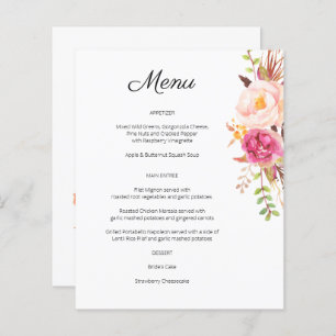 Budget Pink Blush Blooming Floral Menu- White