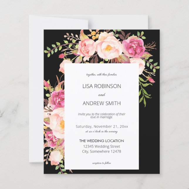 Budget Pink Blush Floral Black 2 Wedding (Front)