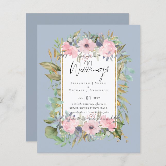 BUDGET  Pink Blush Floral Sage Greenery Wedding (Front/Back)