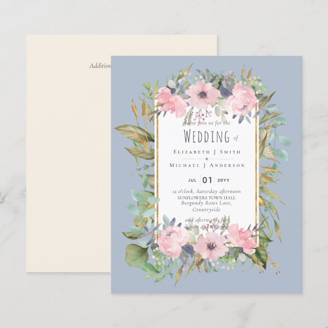 BUDGET  Pink Blush Floral Sage Greenery Wedding (Front/Back)