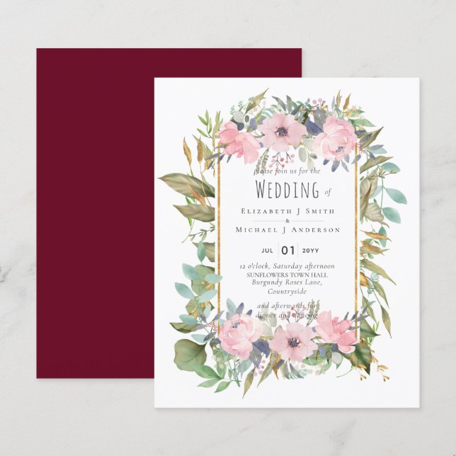 BUDGET  Pink Blush Floral Sage Greenery Wedding (Front/Back)