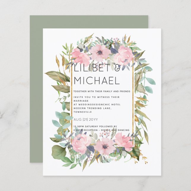 BUDGET  Pink Blush Floral Sage Greenery Wedding (Front/Back)