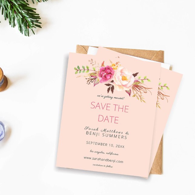 Budget Pink Blush Floral Save the Date - Pink (Creator Uploaded)