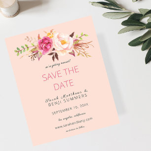 Budget Pink Blush Floral Save the Date - Pink Flyer