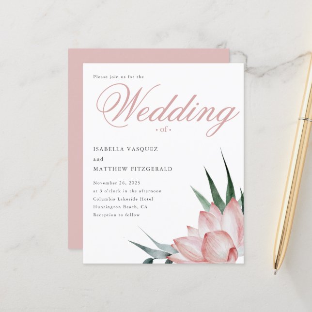  Budget Pink Blush Floral Watercolor Wedding  (Front/Back In Situ)