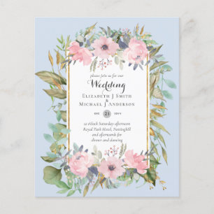 Budget Pink Blush Pink Floral Wedding Invitation Flyer