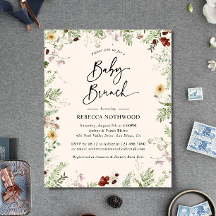Budget Pink Boho Florals Baby Brunch Invitation