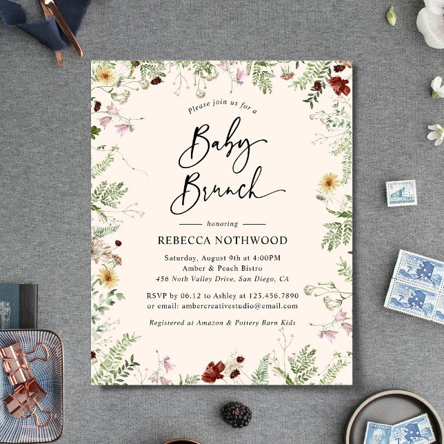 Budget Pink Boho Florals Baby Brunch Invitation (Creator Uploaded)