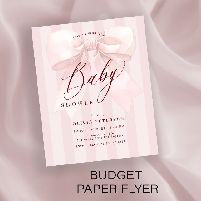 Budget pink bow girl baby shower invitation flyer (Creator Uploaded)