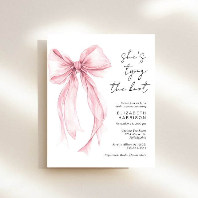 Budget Pink Bow Watercolor Bridal Shower Invite (Creator Uploaded)