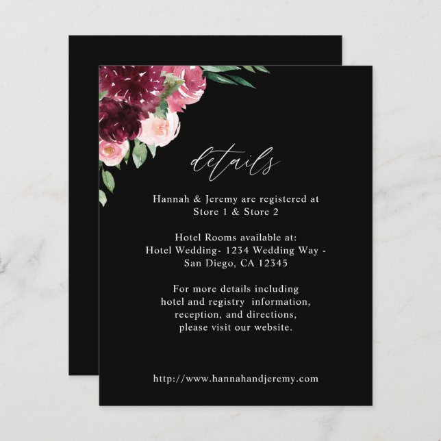 Budget Pink & Burgundy Floral 7 Details - Black (Front/Back)