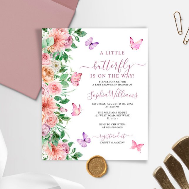 Budget Pink Butterfly Baby Shower Invitation (Creator Uploaded)
