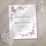 Budget Pink Butterfly Bridal Brunch Invitation<br><div class="desc">Invite friends and family to honor the bride-to-be with this affordable Bridal Brunch invitation featuring watercolor butterflies. **PLEASE READ BEFORE PURCHASING** 1. Budget stationery measures 4.5" x 5.6" and fits inside an A6 envelope. You can add white envelopes to your order. 2. Each sheet is one item - no cutting...</div>