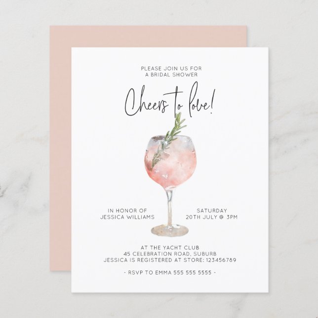 Budget Pink Cheers to Love Bridal Shower Invite (Front/Back)