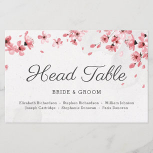 Budget pink cherry blossom head table card