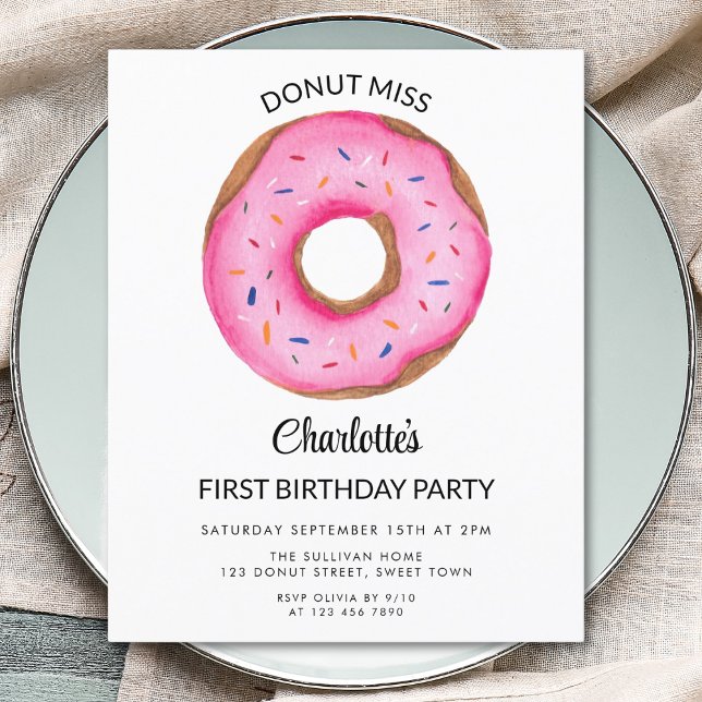 Budget Pink Doughnut Girl's First Birthday Invitat (Creator Uploaded)