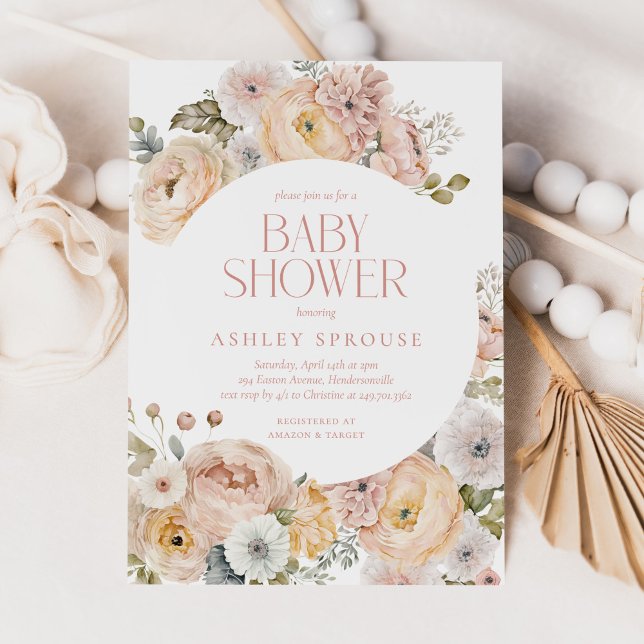 Budget Pink Elegant Floral Botanical Baby Shower Invitation (Creator Uploaded)