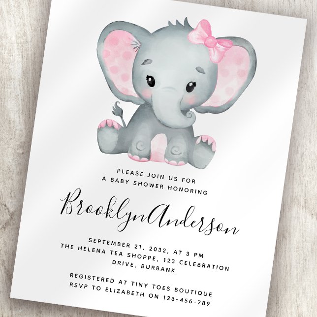 BUDGET Pink Elephant Baby Shower Invitation (Creator Uploaded)