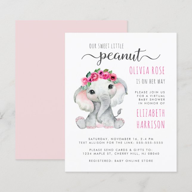 Budget Pink Elephant Virtual Baby Girl Shower (Front/Back)