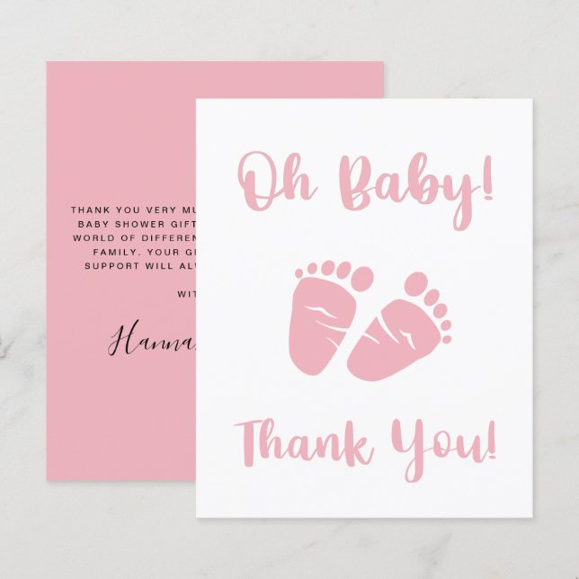 Budget Pink Feet Baby Girl Shower Thank You Card (Front/Back)