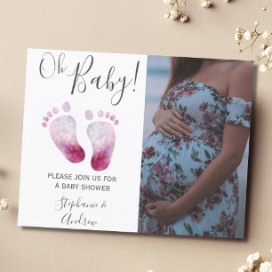 Budget Pink Feet Girl Baby Shower Photo Invitation