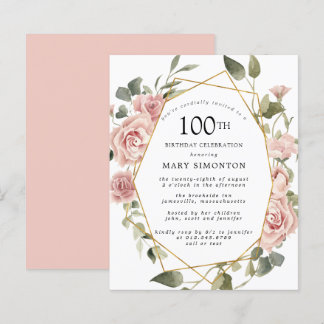 Budget Pink Floral 100th Birthday Invitation