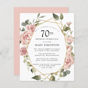 Budget Pink Floral 70th Birthday Invitation