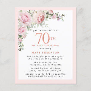 Budget Pink Floral 70th Birthday Invitation
