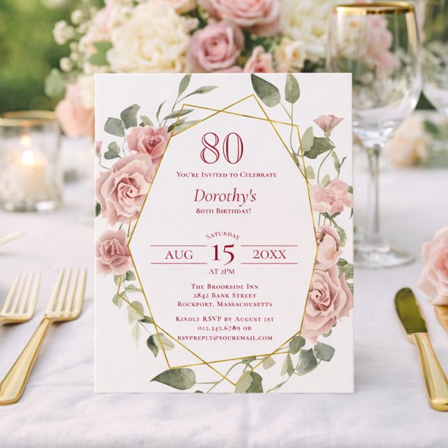 Budget Pink Floral 80th Birthday Invitation (Creator Uploaded)