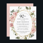 Budget Pink Floral 90th Birthday<br><div class="desc">Pretty dusty pink roses create a modern floral border on this 90th birthday party invitation.</div>