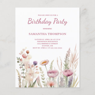 Budget Pink Floral Birthday Invitation Flyer