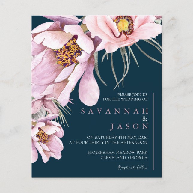 Budget Pink Floral Bloom Wedding Invitation (Front)
