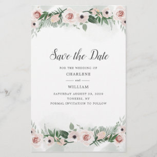 Budget Pink Floral Blush Watercolor Save The Date Stationery