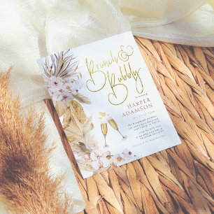 Budget Pink Floral Boho Pampas Grass Brunch Bubbly