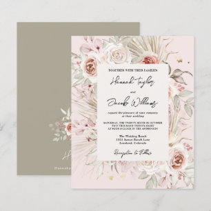 Budget PInk Floral Boho Rustic Wedding Invitation