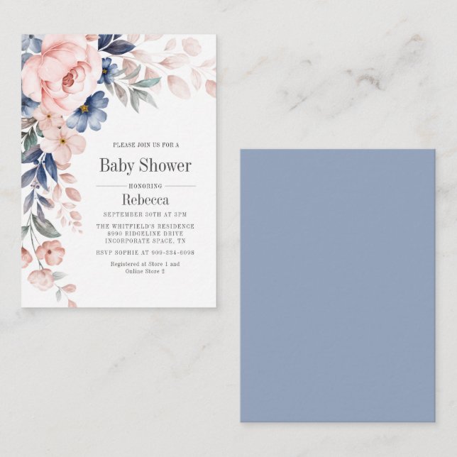 Budget Pink Floral Botanical Baby Shower Invite (Front/Back)