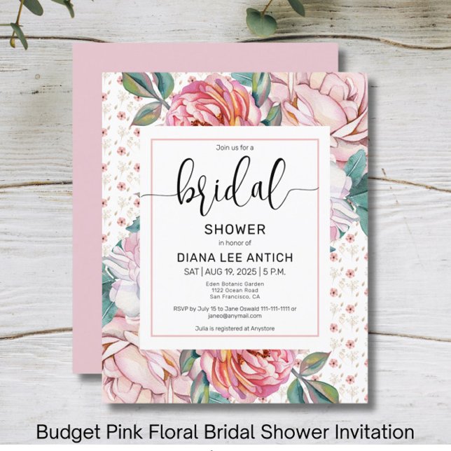 Budget Pink Floral Bridal Shower Invitation (Creator Uploaded)