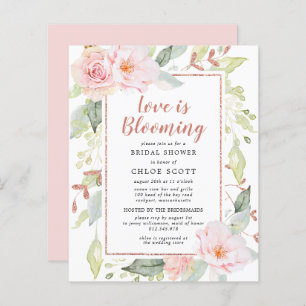 Budget Pink Floral Bridal Shower Invitation
