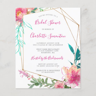 Budget Pink Floral Bridal Shower Invitation