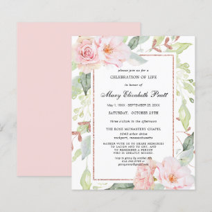 Budget Pink Floral Celebration of Life Invitation