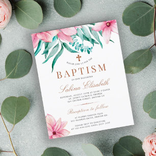 Budget pink floral elegant baptism invitation