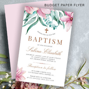 Budget pink floral elegant baptism invitation flyer