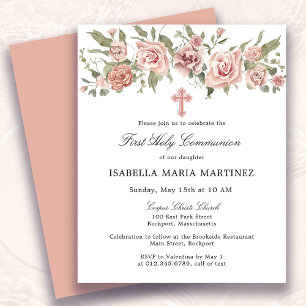 Budget Pink Floral First Holy Communion Invitation Flyer