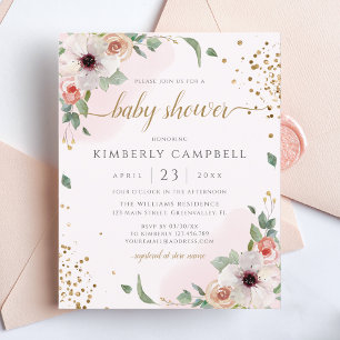 Budget Pink Floral Girl Baby Shower Invitation