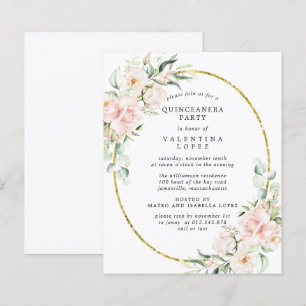 Budget Pink Floral Quinceanera Party Invitation