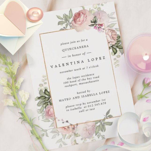 Budget Pink Floral Quinceanera Party Invitation (Creator Uploaded)