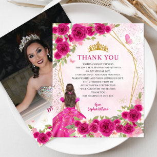 Budget Pink Floral Quinceañera Photo Thank You