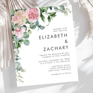 Budget Pink Floral Watercolor Wedding Invitation