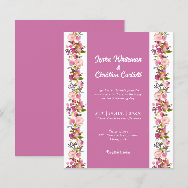 Budget Pink Floral Wedding Invitation (Front/Back)