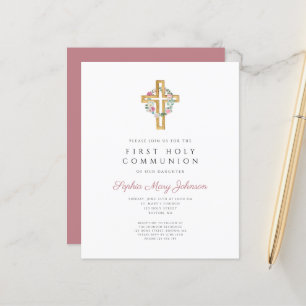 Budget Pink Floral Wreath Cross First Communion